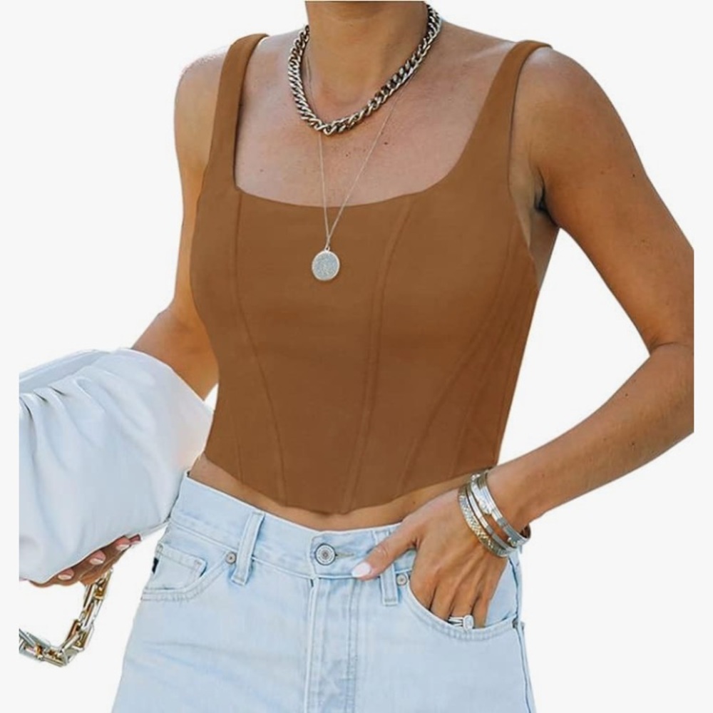 Women's Summer Sexy Square Neck Sleeveless Bustier Corset Crop Tank Tops